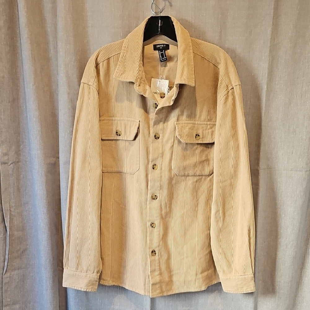 Forever 21 Tan Corduroy Lightweight Shirt Jacket with Textured Fabric